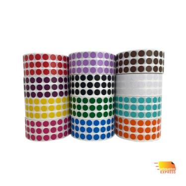 Imagem de Kit Etiqueta Selo Bolinha Colorida 10mm Rolo - 12.000 Adesivos - Etiqu