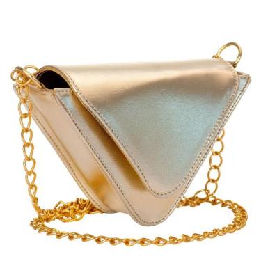 Imagem de Bolsa Feminina Festa Em Triangulo Metalizada Bag - Èkkol shpos, Ouro l