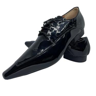 Imagem de Sapato Masculino Italiano Em Couro Preto Executivo Verniz Ref: D649 - 