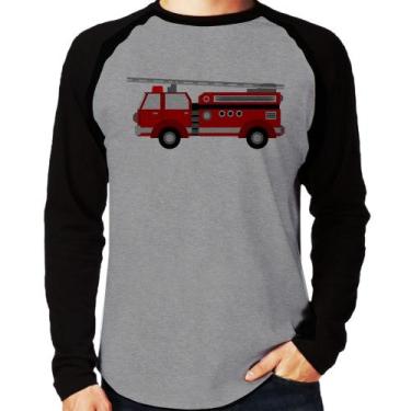 Imagem de Camiseta Raglan Caminhão de Bombeiro Manga Longa - Foca na Moda, Cinza