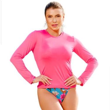 Imagem de Camisa feminina segunda pele proteção uv moda fitness praia blusa mang