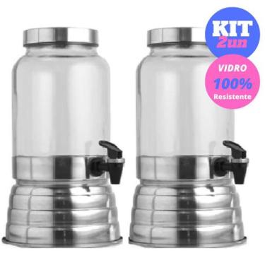 Imagem de Kit 2 Suqueiras De Vidro Dispenser Com Torneira Suporte Para Bebidas S