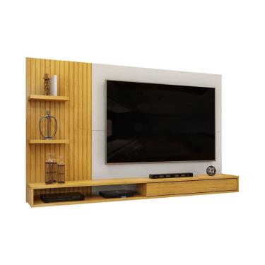 Imagem de Painel Suspenso Frisos Decorativos Sala Estar TV Até 60 Polegadas 1 Porta 2 Prateleiras Bento