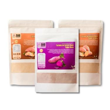 Imagem de Kit 3 Un Farinha Batata Doce Polpa Laranja e Roxa Pó 1.350kg - DAB Sup