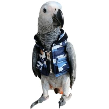 Imagem de Pano de pássaro, festa de Natal, fantasia de aniversário para papagaio, Halloween, animais de estimação, roupas, pássaros, cosplay, roupa de camuflagem com capuz (azul, arara)