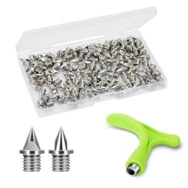 Imagem de Lejof Espigões de pista de 1/10.2 cm, 120 peças de espigões de liga de aço para substituição de espigões e chave de ponta para tênis de corrida esportiva (prata)