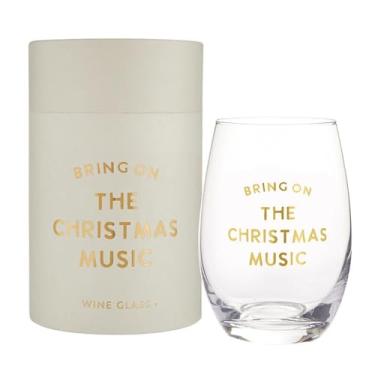 Imagem de Santa Barbara Design Studio Taças de vinho natalinas com detalhes em folha dourada, taça de vinho sem haste, 500 ml, música de Natal