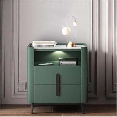 Imagem de Cabeceira de cabeceira estreita moderna conjunto de 2 com gavetas criado-mudo de couro para cabeceira de cabeceira móveis de cabeceira de couro conjunto de 2, verde