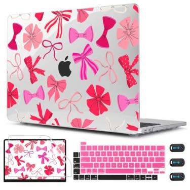 Imagem de CISSOOK Compatível com MacBook Pro 13 polegadas versão 2025-2016 M2 M1 chip A2338 A2251 A2289 A2159 A1989 A1706 modelo, capa rígida de plástico com capa de teclado e protetor de tela, laços rosa