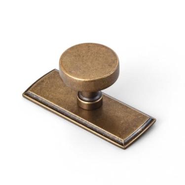 Imagem de Goo-Ki Pacote com 6 maçanetas de gaveta de armário de bronze antigo com placa traseira - Espaçador de maçaneta de barra de latão retrô vintage pequeno orifício único puxar ferragens de cozinha para