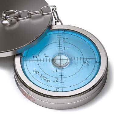 Imagem de Nível de bolha grande de metal, com capa de metal protetora, nível de superfície - Bulls Eye Bullseye Vial redondo, azul/prata