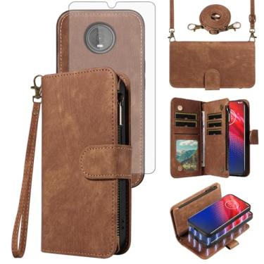 Imagem de Capa de telefone para Moto Z4/Moto Z 4 Play/MotoZ4 Force Zipper carteira magnética destacável com protetor de tela de vidro temperado cordão transversal Motorola 4Z Motoz4Cases MotoZ4Play XT1980-4