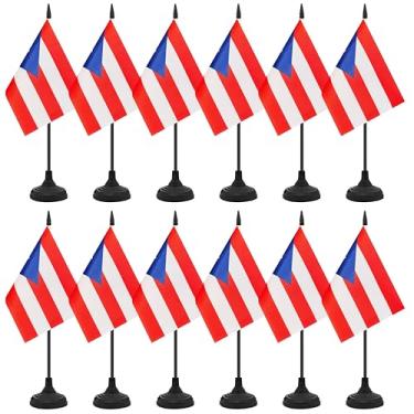 Imagem de Conjunto de 12 bandeiras de mesa de Porto Rico, bandeira de escritório de mesa porto-riquenha, pequena bandeira de mesa em miniatura com mastro preto e base preta, sala de aula, decoração de mesa de