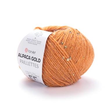 Imagem de YarnArt Fio de paillettes de ouro alpaca - fio de lã de lantejoulas brilhantes - 20% alpaca, 75% acrílico, 5% poliéster - 50 g novelo, 180 m - fio de luxo para tricô e crochê: suéteres, cachecóis,