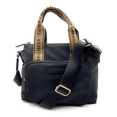 Imagem de Tommy Hilfiger Bolsa feminina preta, 30 x 20 x 15 cm, bolsa de ombro utilitária com fecho de zíper, nylon, bolsa feminina adulta, Preto