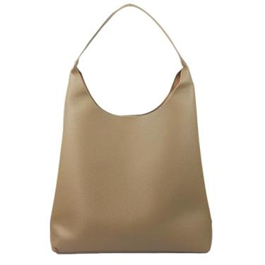 Imagem de Bolsa de couro vegano 2024 outono inverno bolsa de ombro grande minimalista retrô balde trabalho viagem textura lichia bolsa de mão, Caqui
