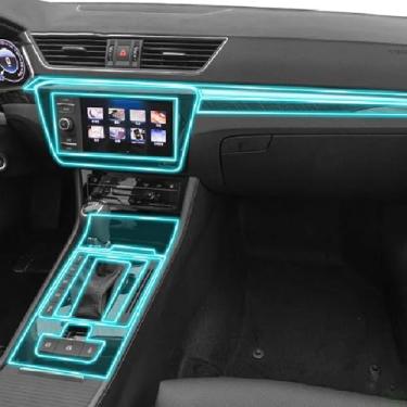 Imagem de HICOOLFUN Consola central interior do carro película protetora de TPU transparente PPF película anti-arranhões, para Skoda Superb 2021-2023