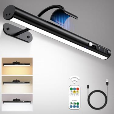 Imagem de Hapfish Arandela de parede operada por bateria com sensor de movimento, luzes de imagem sem fio para parede, iluminação magnética recarregável com controle remoto, luz de imagem de bateria para
