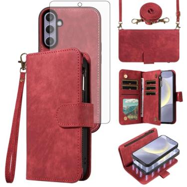 Imagem de Capa de celular para Samsung Galaxy S24 Plus/S25 Plus S24+ S25+ 5G Carteira magnética destacável com protetor de tela transversal cordão suporte para cartão S24Plus 24S + S 24 24+ S25Plus 25S 25+