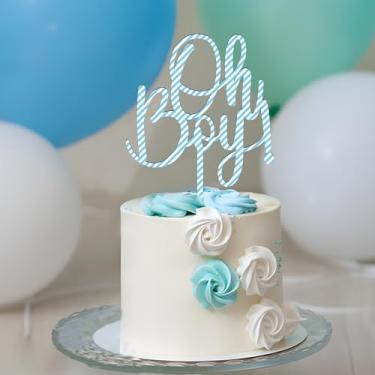 Imagem de Party to Be Oh Boy Cake Topper in Blue Baby Shower Gender Reveal Party Cake Decoration