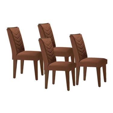 Imagem de Cadeira Sala De Jantar Londrina Madeira Kit 4 Un Capuccino - Veludo Marrom - Rufato