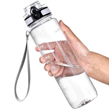Imagem de OLDLEY Garrafa de água, garrafa de água esportiva motivacional de 947 ml com marcador de tempo - Times to Drink - Tritan, livre de BPA, boca larga, à prova de vazamento, transparente (1 garrafa)