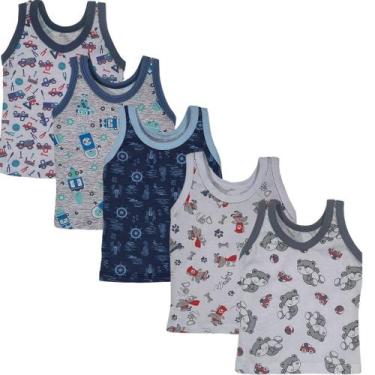 Imagem de Kit 5 Pçs Camiseta Regata Infantil Bebe 100 Algodão Menina Menino - Be