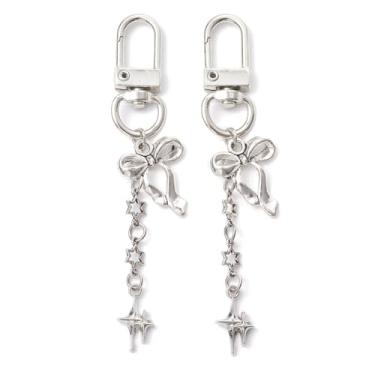 Imagem de DanLingJewelry 2 peças 8,35 cm prata antiga laço estrela chaveiro berloques estilo tibetano estrela arco bolsa pingentes decorações para mochila celular alça acessórios, Metal não precioso, Sem Pedra