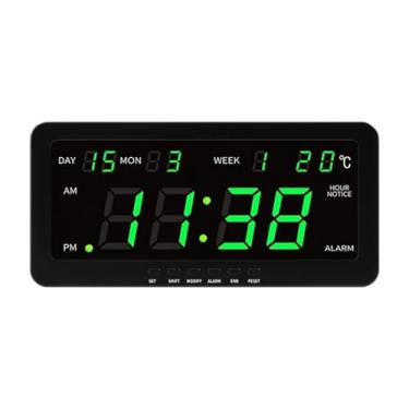Imagem de XLWLLNJ Exibição de temperatura do relógio da parede digital 12/14H CALENDÁRIO PROFISSIONAL, RELÓGIO DO LED de LED de ALARIM, Verde