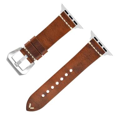 Imagem de MaKTech Pulseira de Couro,Cinta Macia de Cera Óleo com Fivela Única para Apple Watch Série 11/10/9/8/7,SE 3/2/1 [2025] (42mm/41mm/40mm,Marrom)