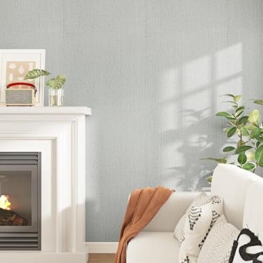 Imagem de HotDecor Papel de parede de trama de grama cinza e branco descasque e cole papel de parede texturizado tecido cinza claro adesivos de parede para paredes quarto papel de contato listrado para armários