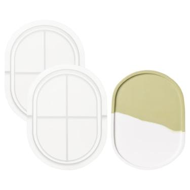 Imagem de PATIKIL Molde oval de resina com borda, bandeja oval de 14 x 10 cm, 2 peças de moldes de silicone para recipientes de armazenamento de joias de resina epóxi, molde de fundição em branco para decoração