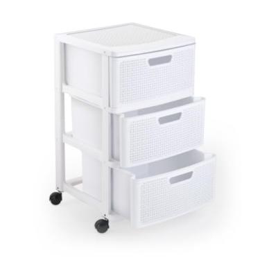 Imagem de Gaveteiro Porta Tudo 3 Gavetas Com Rodas Rattan Branco ou Preto(Branco)