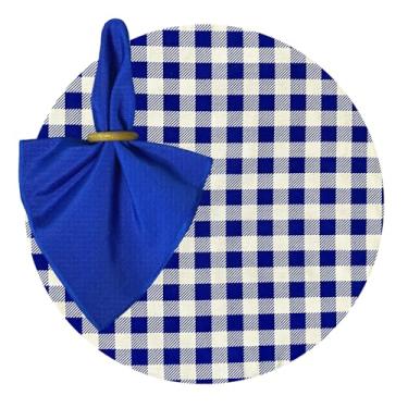 Imagem de Kit Sousplat Suplá Completo Mesa Posta com Guardanapos e Pg Decorativo 6 Lugares (XADREZ AZUL ROYAL - GUARDANAPO AZUL ROYAL - PG MADEIRA CLARA)