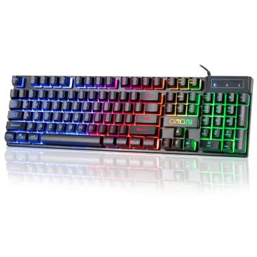 Imagem de CHONCHOW Teclado para jogos, teclado de computador com fio de tamanho completo com teclas anti-fantasma e multimídia, teclado retroiluminado por LED para PC, Mac, laptop, desktop, jogos ou escritório
