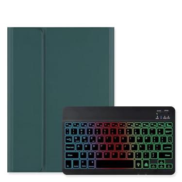 Imagem de Disonbeir Capa com teclado retroiluminado para Galaxy Tab S7 27.9 cm / S8 27.9 cm / S9 27.9 cm / Tab S9 FE 27.7 cm capa com teclado retroiluminado, teclado removível fofo cor doce, verde escuro +