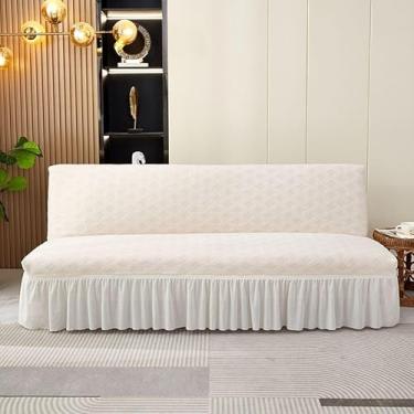 Imagem de Capa de futon sem braços com saia de babados, sofá-cama futon altamente elástica(Beige,Small (120-160cm))
