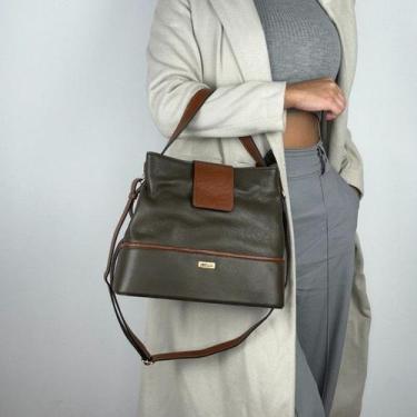 Imagem de Bolsa recuo em couro legitimo b.1082, Verde estonado caramelo