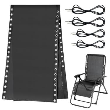 Imagem de Tecido de substituição para cadeira de gravidade zero com kit de corda elástica, pano de reparo de 43 cm de largura com cabo de substituição para cadeiras antigravidade cadeira reclinável ao ar livre cadeira de pátio cadeira de gramado praia Sling cadeira, preta