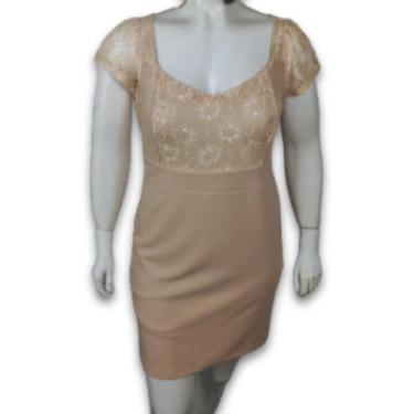 Imagem de Vestido Midi Malha Crepe c/Renda Manga Curta Plus Size - AMOPLUS, Nude