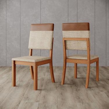 Imagem de Kit 2 Cadeiras Estofadas para Mesa de Jantar Milla Plus Marrom/Caramelo/Creme
