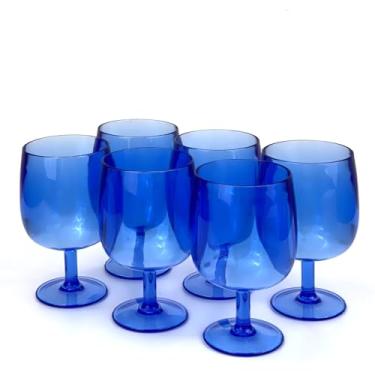 Imagem de Yalin Conjunto de 6 copos empilháveis inquebráveis de plástico acrílico para vinho e água de 340 g (azul, 340 g)