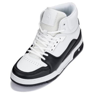 Imagem de CALTO Tênis masculino invisível que aumenta a altura - tênis esportivo de cano alto com cadarço - 7,6 cm mais alto, Branco/preto, 44 BR