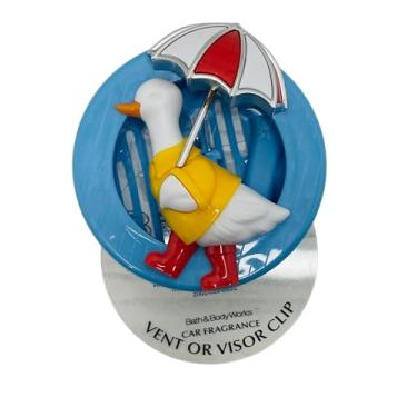 Imagem de Bath and Body Works Azul, Amarelo e Vermelho Silly Goose com viseira de carro dourada Suporte de fragrância fácil de abrir