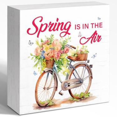 Imagem de Spring is in the Air Mola de sinal de caixa de madeira, placas de bloco de madeira de mola, decoração de placa de mola de madeira para decoração de parede de mesa de jardim doméstico