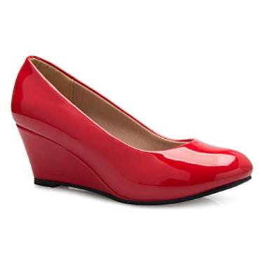 Imagem de Olivia K – Calcinha de bico redondo com strass e glíter, confortável, gatinha, anabela baixa, Red Patent*, 10 Little Kid