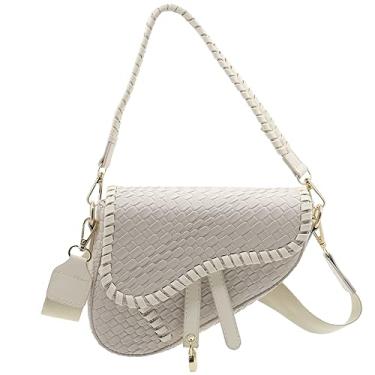 Imagem de ERWUBA Bolsa de ombro feminina moderna bolsa de mão pequena bolsa transversal bolsa de couro de crocodilo de imitação de tecido, Off-white