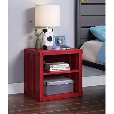 Imagem de Mesa de cabeceira moderna, mesa de cabeceira, armário, pier lateral, espelho de computador, mesa e cabana para quarto, sala de estar e banheiro (cômoda de unmetal) (mesa de cabeceira vermelha com USB)