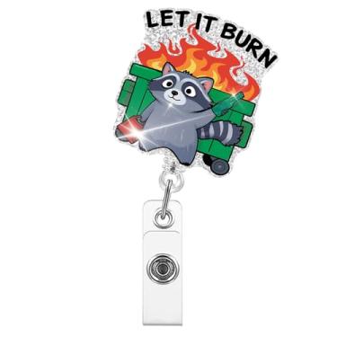 Imagem de Xipromi Let It Burn Carretéis de crachá retrátil com clipe, porta-crachá de lixo engraçado para equipe de resposta ao fogo NICU ER enfermeira assistente médica amante de guaxinins departamento de