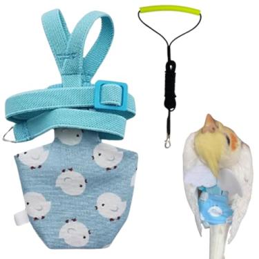Imagem de Arreio de fraldas ajustável para pássaros roupas de terno de voo com corda de 203 cm para papagaios, calopsita conure (azul, PP)